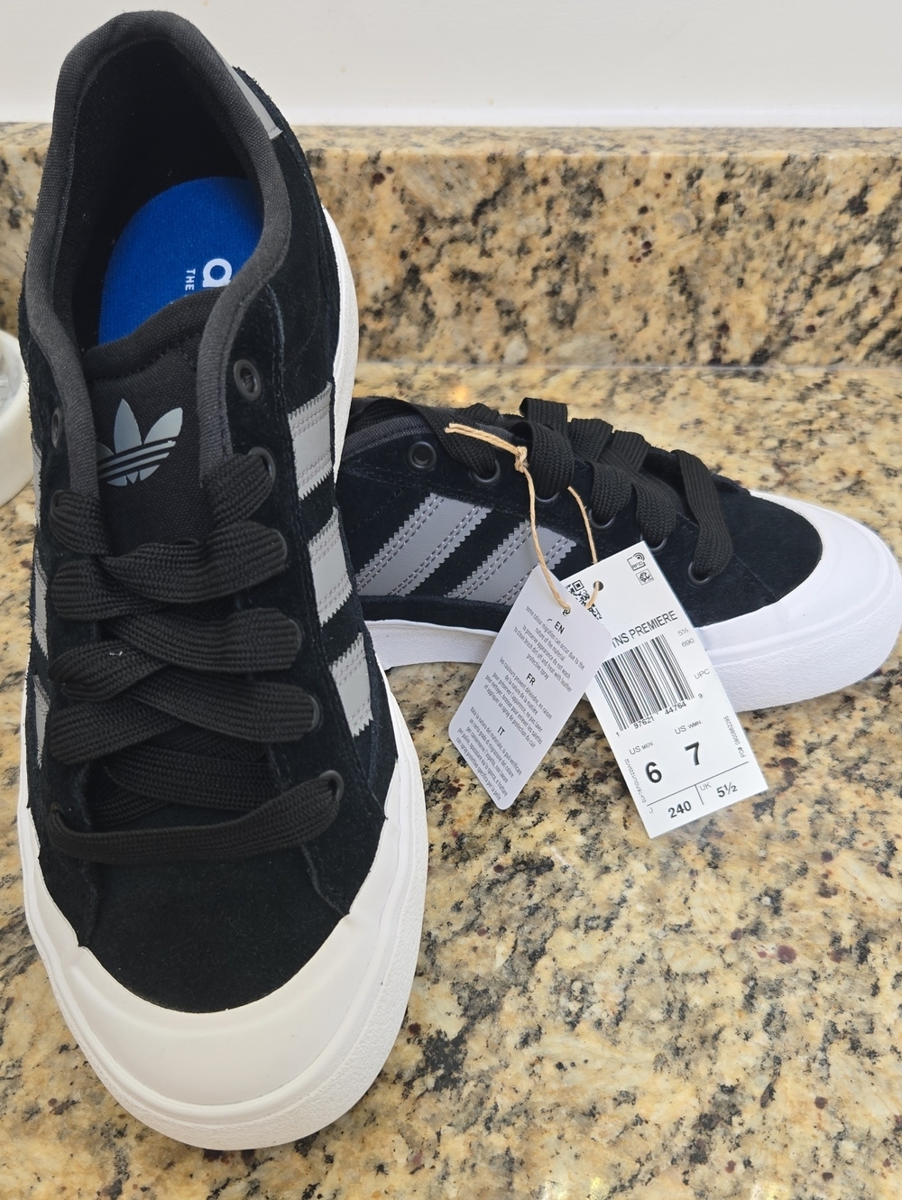 adidas Kids Black and White Suede Three-Stripe Sneakers